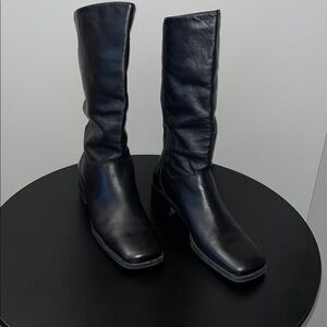 NATURALIZER Black Leather Mid-Calf Boots Square Toe Made in Brazil 9M Classic